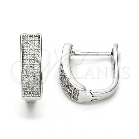 Sterling Silver Huggie Hoop, with White Micro Pave, Polished, Rhodium Finish, 02.175.0046.15