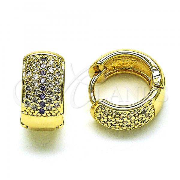 Oro Laminado Huggie Hoop, Gold Filled Style with Amethyst and White Micro Pave, Polished, Golden Finish, 02.210.0039.10.15
