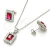Sterling Silver Earring and Pendant Adult Set, with Garnet and White Cubic Zirconia, Polished, Rhodium Finish, 10.175.0053.1