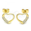 Oro Laminado Stud Earring, Gold Filled Style Heart Design, with White Micro Pave, Polished, Golden Finish, 02.344.0052
