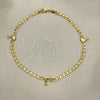 Oro Laminado Fancy Anklet, Gold Filled Style Mariner and Dolphin Design, Polished, Golden Finish, 03.32.0621.10