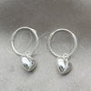 Sterling Silver Small Hoop, Heart Design, Polished, Silver Finish, 02.397.0020.15