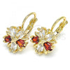 Oro Laminado Leverback Earring, Gold Filled Style Flower and Star Design, with Garnet and White Cubic Zirconia, Polished, Golden Finish, 02.210.0218.2