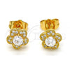Oro Laminado Stud Earring, Gold Filled Style Flower Design, with White Micro Pave and White Cubic Zirconia, Polished, Golden Finish, 02.282.0002