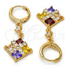 Oro Laminado Long Earring, Gold Filled Style with Multicolor Cubic Zirconia, Polished, Golden Finish, 02.217.0061.1