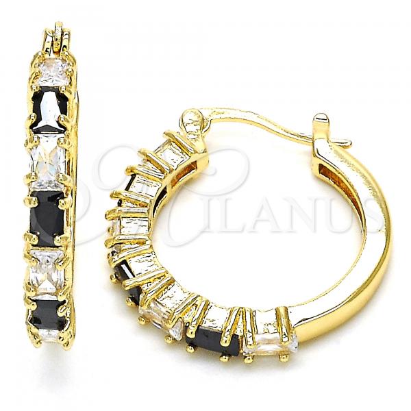 Oro Laminado Small Hoop, Gold Filled Style with Black and White Cubic Zirconia, Polished, Golden Finish, 02.210.0283.3.25