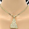 Oro Laminado Religious Pendant, Gold Filled Style Sagrado Corazon de Jesus Design, with White Cubic Zirconia, Polished, Golden Finish, 05.120.0003