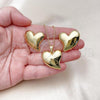 Oro Laminado Earring and Pendant Adult Set, Gold Filled Style Heart Design, Polished, Golden Finish, 10.341.0012