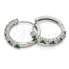 Rhodium Plated Huggie Hoop, with Green and White Cubic Zirconia, Polished, Rhodium Finish, 02.210.0095.8.25