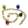 Oro Laminado Charm Bracelet, Gold Filled Style Evil Eye Design, Multicolor Polished, Golden Finish, 03.63.2070.2.08