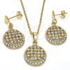 Oro Laminado Earring and Pendant Adult Set, Gold Filled Style with White Crystal, Polished, Golden Finish, 10.63.0575