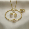 Oro Laminado Earring and Pendant Children Set, Gold Filled Style Butterfly Design, with White Cubic Zirconia, Polished, Golden Finish, 06.210.0017.1