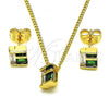 Oro Laminado Earring and Pendant Adult Set, Gold Filled Style with Green and White Cubic Zirconia, Polished, Golden Finish, 10.156.0471.1