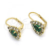 Oro Laminado Leverback Earring, Gold Filled Style Teardrop Design, with Emerald and White Crystal, Polished, Golden Finish, 5.125.012.2