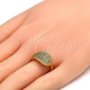 Oro Laminado Multi Stone Ring, Gold Filled Style with White Micro Pave, Polished, Golden Finish, 01.118.0049.07 (Size 7)