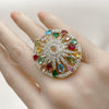 Oro Laminado Multi Stone Ring, Gold Filled Style Cluster and Teardrop Design, with Multicolor and White Cubic Zirconia, Polished, Golden Finish, 01.266.0074