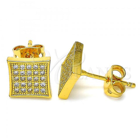 Oro Laminado Stud Earring, Gold Filled Style with White Micro Pave, Polished, Golden Finish, 02.342.0029
