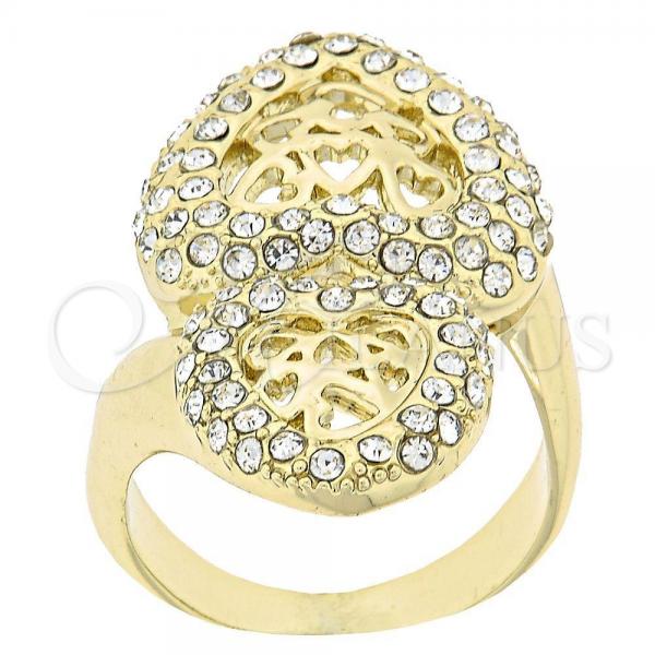 Oro Laminado Multi Stone Ring, Gold Filled Style Heart Design, with White Crystal, Polished, Golden Finish, 5.060.018.10 (Size 10)