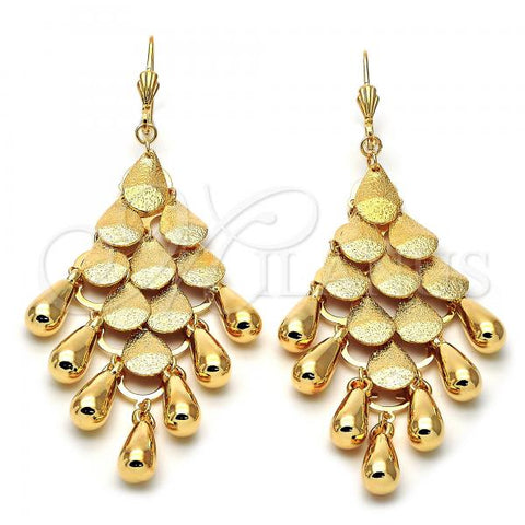 Oro Laminado Chandelier Earring, Gold Filled Style Teardrop Design, Matte Finish, Golden Finish, 02.63.2133