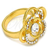 Oro Laminado Multi Stone Ring, Gold Filled Style Flower Design, with White Crystal, Polished, Golden Finish, 01.241.0025.07 (Size 7)