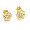 Sterling Silver Stud Earring, Flower Design, with White Cubic Zirconia, Polished, Golden Finish, 02.285.0053