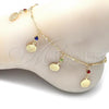 Oro Laminado Charm Anklet , Gold Filled Style Rattle Charm Design, with Multicolor Crystal, Polished, Golden Finish, 03.213.0116.10