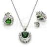 Sterling Silver Earring and Pendant Adult Set, Heart Design, with Green and White Cubic Zirconia, Polished, Rhodium Finish, 10.286.0025.2