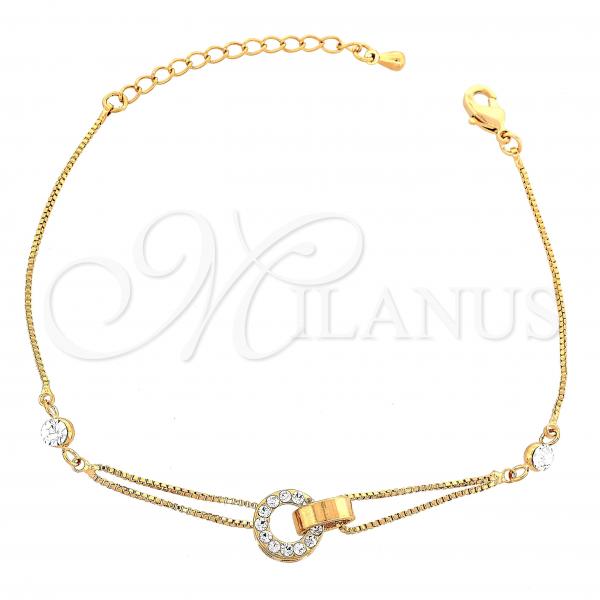 Oro Laminado Fancy Bracelet, Gold Filled Style with White Crystal, Golden Finish, 03.171.0001