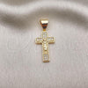 Oro Laminado Religious Pendant, Gold Filled Style Crucifix Design, with White Micro Pave, Polished, Golden Finish, 05.342.0092