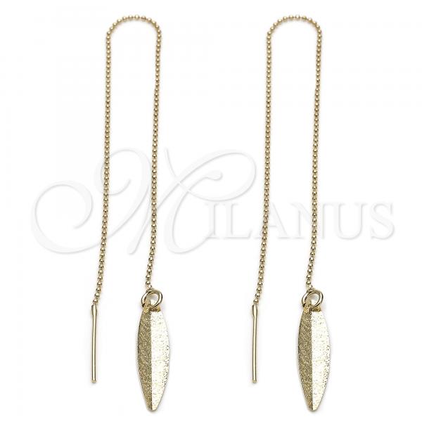 Oro Laminado Threader Earring, Gold Filled Style Leaf Design, Golden Finish, 5.115.004