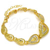 Oro Laminado Fancy Bracelet, Gold Filled Style Teardrop and Greek Key Design, with White Crystal, Polished, Golden Finish, 03.241.0003.08