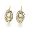 Oro Laminado Leverback Earring, Gold Filled Style Leaf Design, with White Cubic Zirconia, Polished, Golden Finish, 02.122.0082