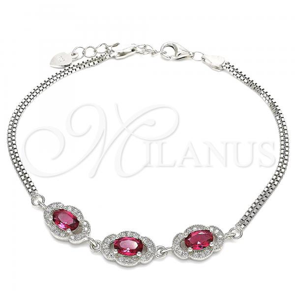 Sterling Silver Fancy Bracelet, with Ruby Cubic Zirconia and White Micro Pave, Polished, Rhodium Finish, 03.286.0020.3.07