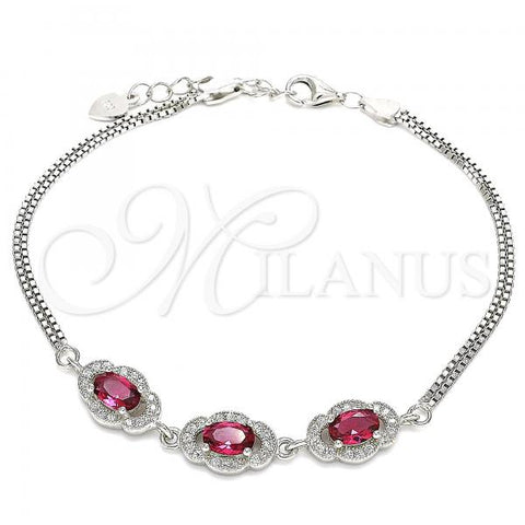 Sterling Silver Fancy Bracelet, with Ruby Cubic Zirconia and White Micro Pave, Polished, Rhodium Finish, 03.286.0020.3.07
