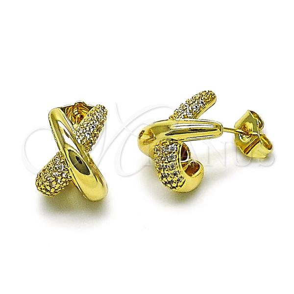 Oro Laminado Stud Earring, Gold Filled Style with White Micro Pave, Polished, Golden Finish, 02.156.0703