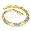 Oro Laminado Fancy Bracelet, Gold Filled Style Greek Key Design, with White Micro Pave, Polished, Golden Finish, 03.346.0007.07