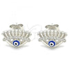 Sterling Silver Stud Earring, Evil Eye Design, with White Cubic Zirconia, Blue Enamel Finish, Rhodium Finish, 02.336.0177