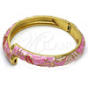Oro Laminado Individual Bangle, Gold Filled Style Flower Design, Pink Enamel Finish, Golden Finish, 07.246.0008.4.05 (10 MM Thickness, Size 5 - 2.50 Diameter)