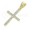 Oro Laminado Religious Pendant, Gold Filled Style Cross Design, with White Crystal, Polished, Golden Finish, 05.253.0131