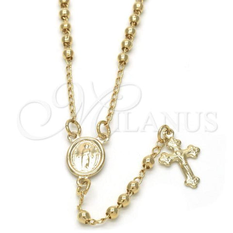 Oro Laminado Thin Rosary, Gold Filled Style Medalla Milagrosa and Crucifix Design, Polished, Golden Finish, 09.02.0040.1.18