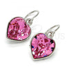 Rhodium Plated Dangle Earring, Heart Design, with Rose Swarovski Crystals, Polished, Rhodium Finish, 02.239.0003.2