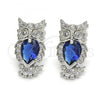 Rhodium Plated Stud Earring, Owl Design, with Sapphire Blue and White Cubic Zirconia, Polished, Rhodium Finish, 02.210.0161.7
