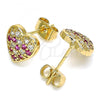 Oro Laminado Stud Earring, Gold Filled Style Heart Design, with Ruby and White Micro Pave, Polished, Golden Finish, 02.344.0086.1