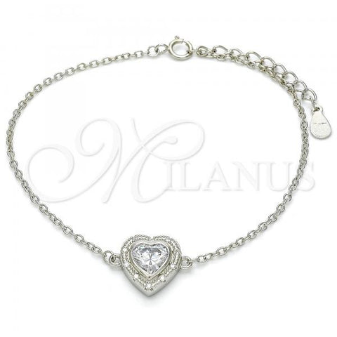 Sterling Silver Fancy Bracelet, Heart Design, with White Cubic Zirconia and White Crystal, Polished, Rhodium Finish, 03.336.0036.07