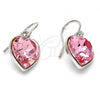 Rhodium Plated Dangle Earring, Heart Design, with Rose Peach Swarovski Crystals, Polished, Rhodium Finish, 02.239.0003.4