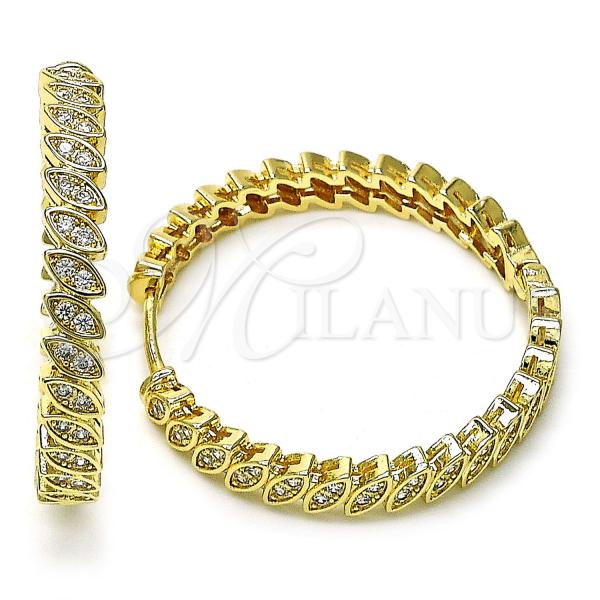 Oro Laminado Huggie Hoop, Gold Filled Style with White Cubic Zirconia, Polished, Golden Finish, 02.204.0027.40