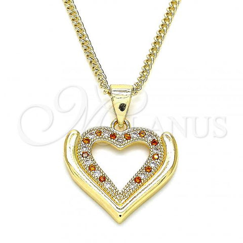 Oro Laminado Pendant Necklace, Gold Filled Style Heart Design, with Garnet and White Micro Pave, Polished, Golden Finish, 04.156.0371.1.20