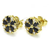 Oro Laminado Stud Earring, Gold Filled Style Flower Design, with Black and White Cubic Zirconia, Polished, Golden Finish, 02.210.0040.7