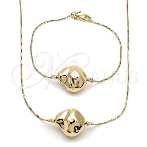 Oro Laminado Necklace and Bracelet, Gold Filled Style Box Design, Polished, Golden Finish, 06.63.0283