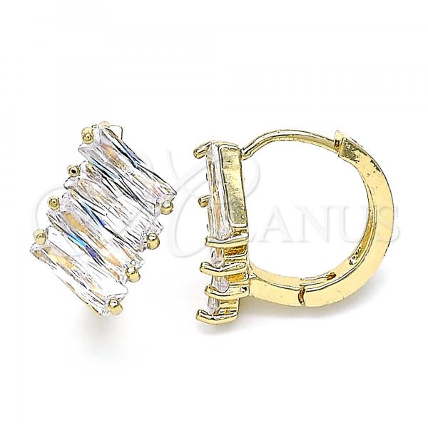 Oro Laminado Huggie Hoop, Gold Filled Style with White Cubic Zirconia, Polished, Golden Finish, 02.210.0594.15
